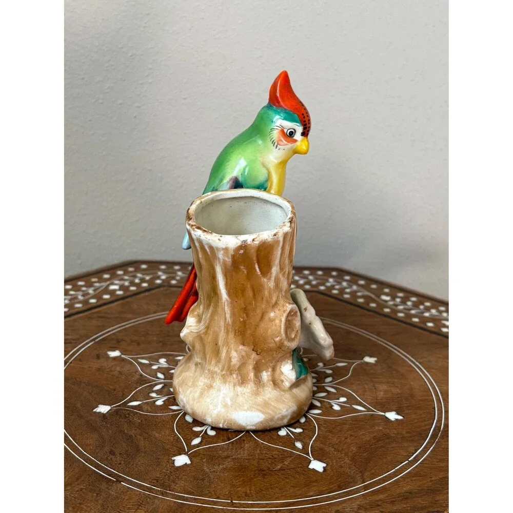 Vintage Torii Brand Bud Vase Planter Parrot Bird On Branch Japan